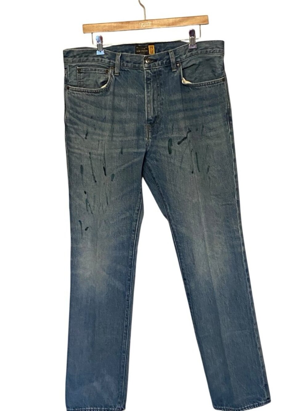 J.Crew Jeans Men's 36x32 Slim Straight Medium Wash Paint Spatter Denim